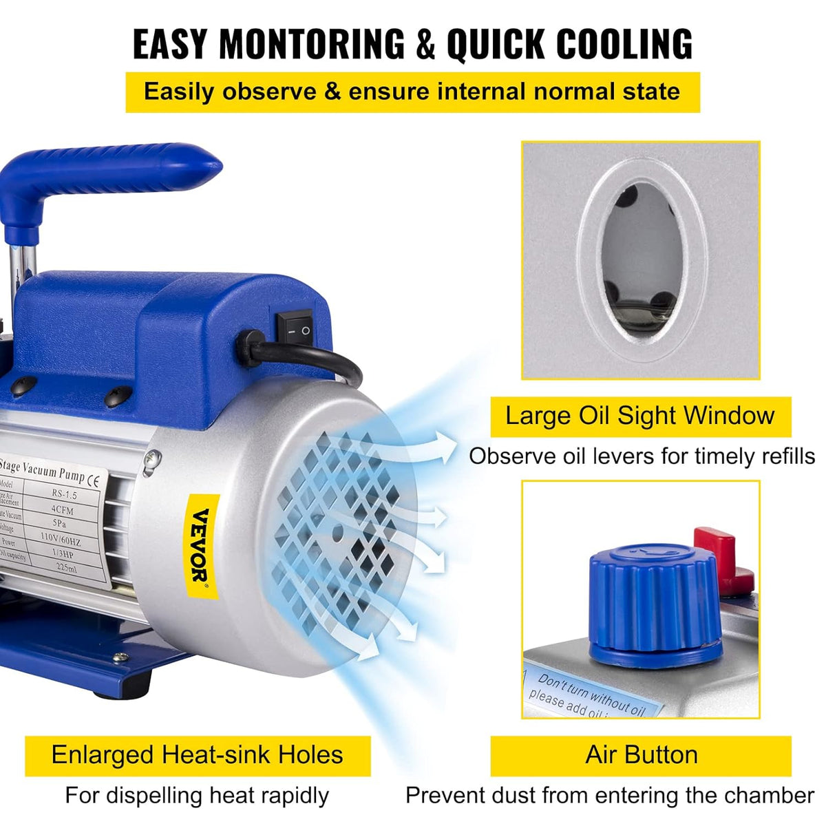Vacuümpomp – Vacuümmachine – Vacuümgenerator – Vacuüminstallatie – Vacuum Pomp – 7,57L RVS Vacuümkamer – Krachtige 1/3 HP Motor 113,26 L/min
