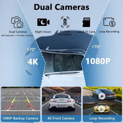 10,26 Inch Wireless Carplay Screen voor Car Play en Android Auto, Draadloze Autoradio met 4K Dashcam/1080P HD Achteruitrijcamera/Bluetooth/FM/AUX/64G TF/Mirror Link/Spraakbesturing/GPS-Navigatie