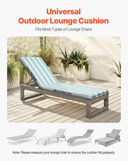 Loungekussen Voor Ligstoelen – Tuinkussen – Ligstoelkussen – Strandkussen – Tuinmeubelkussen – Waterafstotend en Lichtbestendig – Verstelbare Riemen en Antislipkoord – Set Van 2 – 2032 X 660 X 98 MM