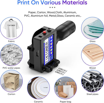 Draagbare Handprinter – Handheld Inkjetprinter – Mobiele Inkjetprinter – Handinkjetprinter – Voor Datum, Chargenummer, QR-Code En Barcode – Instelbare Printhoogte 2 Tot 12,7 Mm – 4,3 Inch HD-Touchscreen
