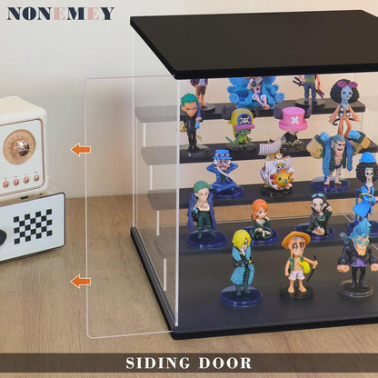 Nonemey Transparante Acryl Vitrinestandaard met Kleurrijk Led Licht,3/4/5/6 Lagen Vitrinekast Stofdichte Organisator Acryl Doos voor Verzamelobjecten Figurines (Zwart, 6Tier-49*30*40 cm)