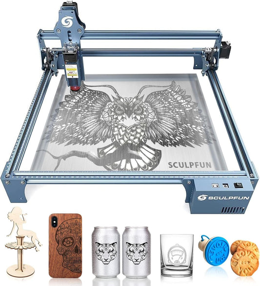 Sculpfun S9 lasergraveermachine, zeer nauwkeurige CNC laser graveermachine met 90W-effect, lasersnijder met hoge energie voor 15 mm hout, 0,06 mm ultrafijn gecomprimeerd punt met vaste focus