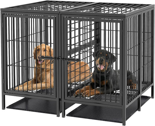 BingoPaw Heavy Duty hondenkrat: 132 cm extra grote enorme metalen huisdierenkooi met afneembaar scheidingspaneel - Indoor Hogere Binnenruimte Doggy box Kennel met twee deuren en trays voor kleine,