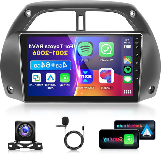 4G 64G 9" Bluetooth Car Radio for Toyota RAV4 2001-2006 Carplay Android Car,DSP EQ,1280 * 720,wifi GPS,RDS/FM Radio 2 DIN with AHD Rear Camera - QUORE