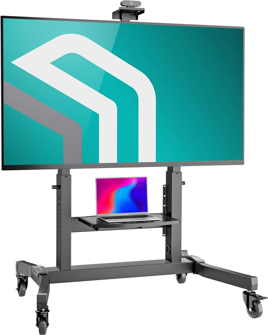 Verrijdbare TV Standaard Zwart – TV Standaard Op Wielen – Televisie Standaard – TV Vloerstandaard – Mobiele TV Standaard – Geschikt Voor 50-100 Inch En 120 Kg – In Hoogte Verstelbaar En Kantelbaar 5°