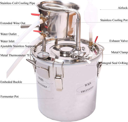 Distilleerset – Alcohol Still – Moonshine Ketel – Wijnmakerij Kit – Fermentatieset – Roestvrijstaal – 12 Liter Inhoud – Ingebouwde Thermometer - QUORE