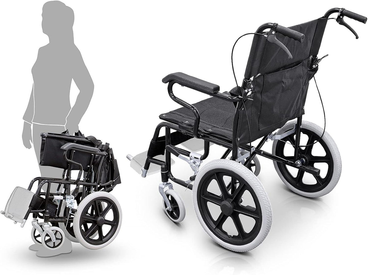 QUIRUMED Inklapbare rolstoel voor transport, Inklapbare en afneembare voetsteunen, Veiligheidsgordel, Remmen op hendels, Voor ouderen, Voor gehandicapten, Tot 120 kg