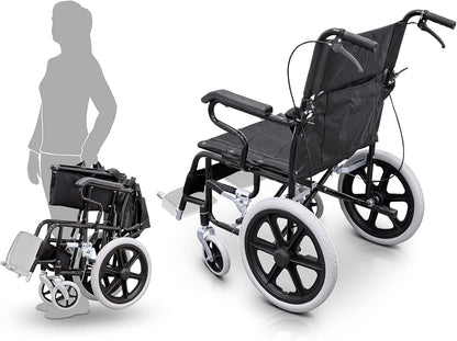 QUIRUMED Inklapbare rolstoel voor transport, Inklapbare en afneembare voetsteunen, Veiligheidsgordel, Remmen op hendels, Voor ouderen, Voor gehandicapten, Tot 120 kg