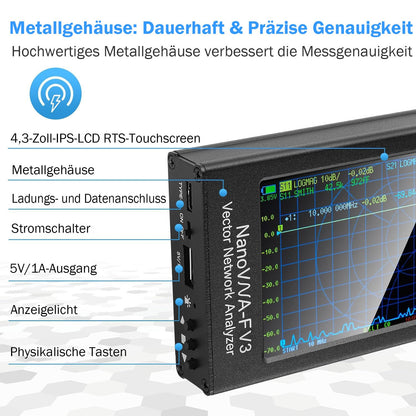 AURSINC Upgraded NanoVNA-F V3 Vector Network Analyzer, 1MHz–6GHz, 4.3" Antenna Analyzer for Measuring S-Parameters, Standing Wave Ratio SWR, Phase, Delay, Smith Diagram