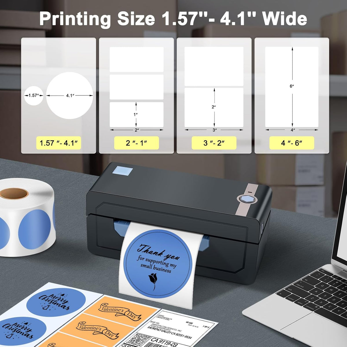 JADENS Bluetooth Thermal Monochrome Label Printer, 4x6 Shipping Label Printer, Compatible with Android&iPhone and Windows, Widely Used for Hermes, Royal Mail, Amazon, Shopify, Ebay