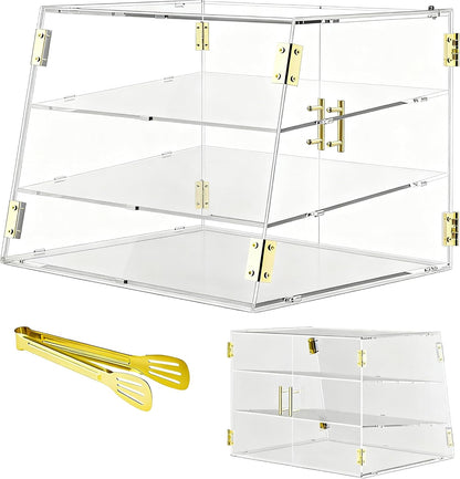 3 Dienblad Aanrecht Bakkerij Vitrine met Elastische Auto-Deur, 53,1 cm x 43,2 cm x 43,2 cm Commerciële Gebak Brood Voedsel Vitrine Opbergdoos voor Donut Taart Bagels Koekje