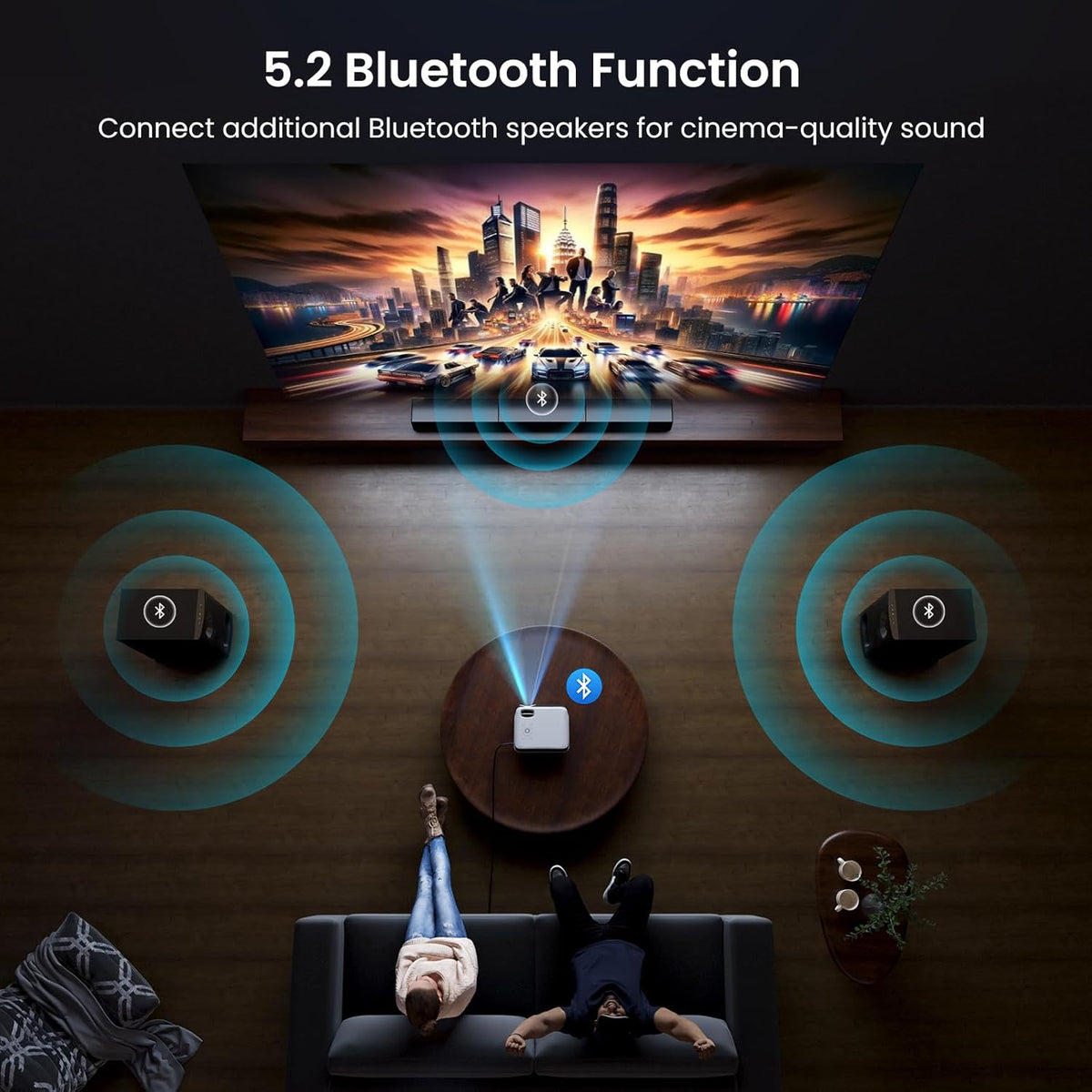[ Google TV Official ] 4K Mini Projector, HAPPRUN 1000 ANSI 1080P Full HD Smart Beamer met Dolby Audio, WiFi6 Bluetooth 5.2, Home Cinema Projector, Spraakbesturing, met Netflix, Prime Video, YouTube