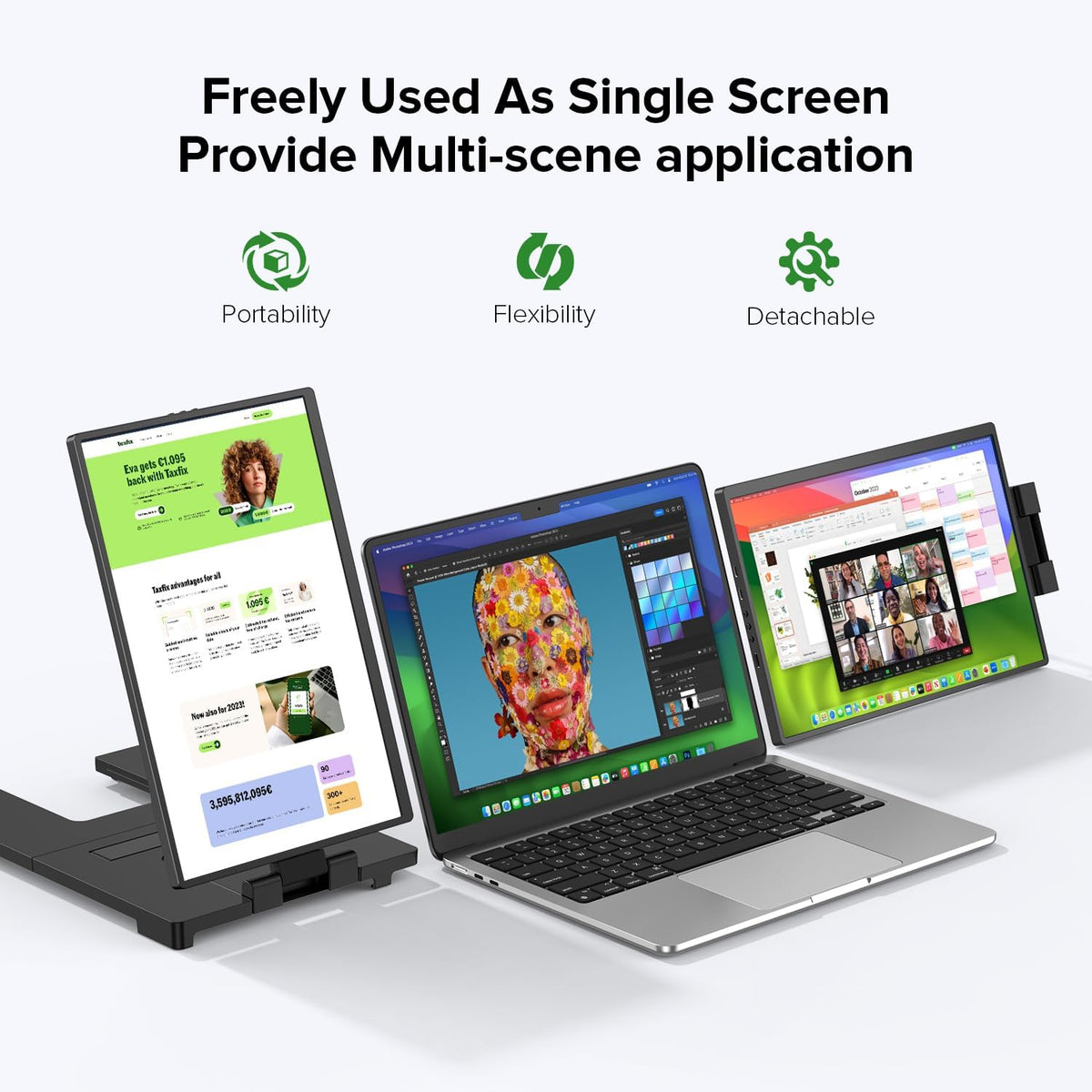 UPERFECT Laptop Screen Extender, 2K 14" 360° Patented Unique Swivel Hinge Triple Monitor, 2240x1400 QHD IPS Portable Dual Monitor for 13.3"-17.3'' Laptops, Plug & Play - QUORE