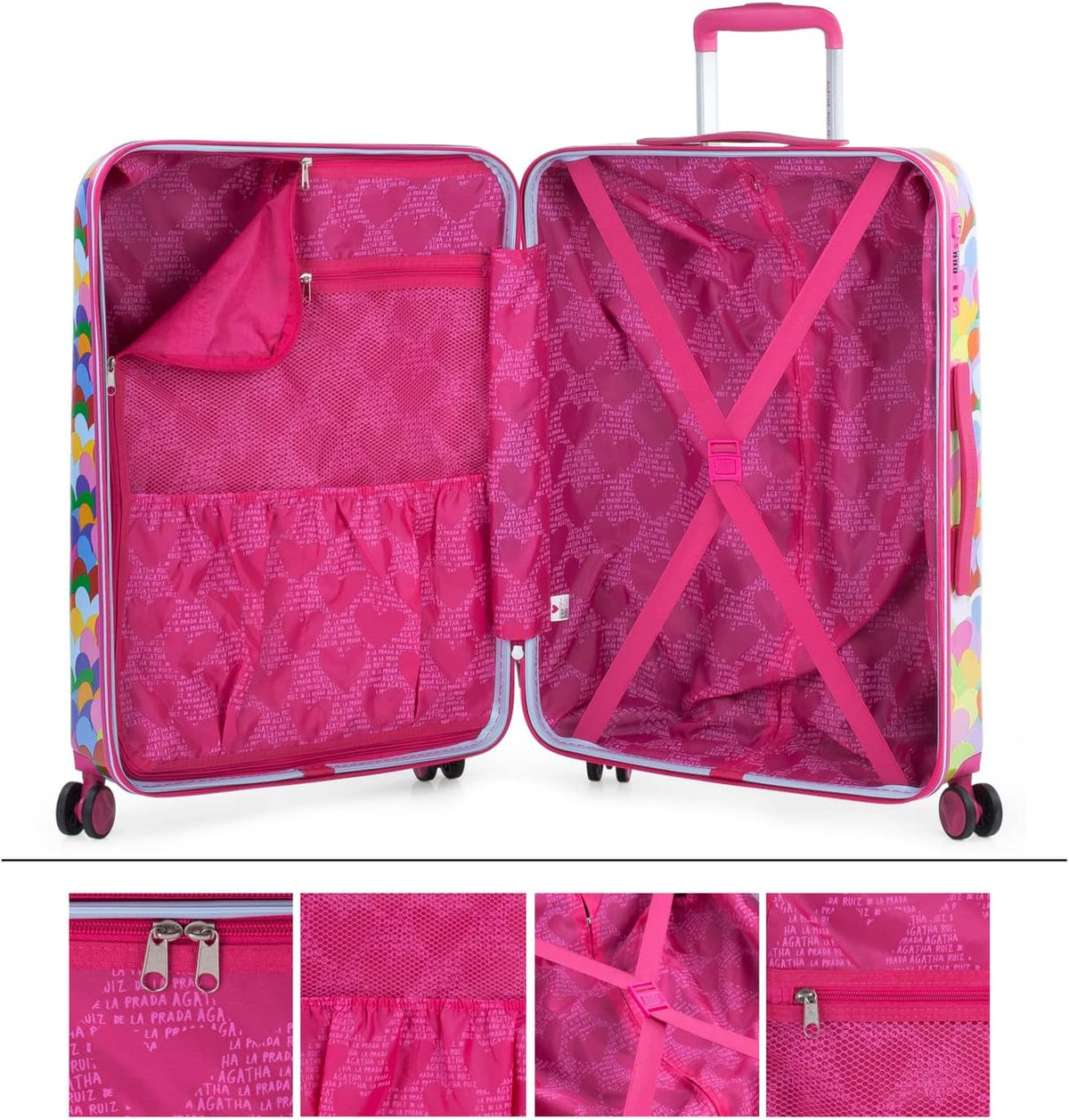 AGATHA RUIZ DE LA PRADA - Middelgrote Koffer. Suitcase - Medium Trolley Reiskoffer van AGATHA RUIZ DE LA PRADA. Lichtgewicht Polycarbonaat Harde Schaal 4 Wielen Cijferslot, Fuchsia