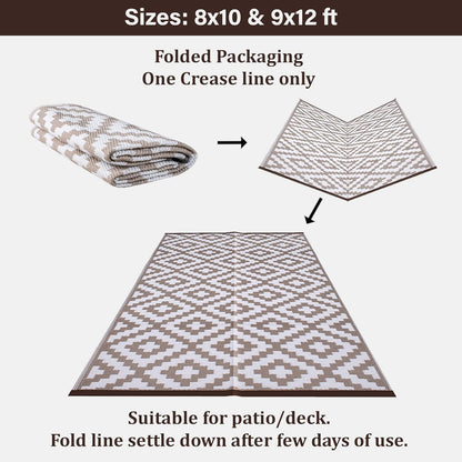 Green Decore Lichtgewicht Outdoor Omkeerbaar Plastic Nirvana Tapijt (9 X 12, Taupe/Wit)