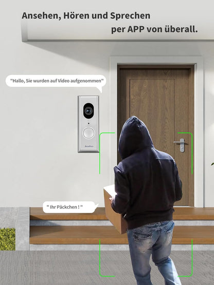 SecuFirst Slimme Video Deurbel met Camera met Draadloze Gong,Bedraad Doorbell, + SD Kaart 64GB opslag,Geen Verborgen Kosten, 2-Weg Audio, Zilver- DID701S