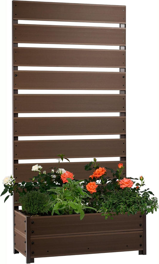 dobar® WPC XXL Planter with High Trellis Privacy Screen - Large Planter Ideal for Balconies and Patios - 72 x 33 x 137 cm - Silver Grey - QUORE