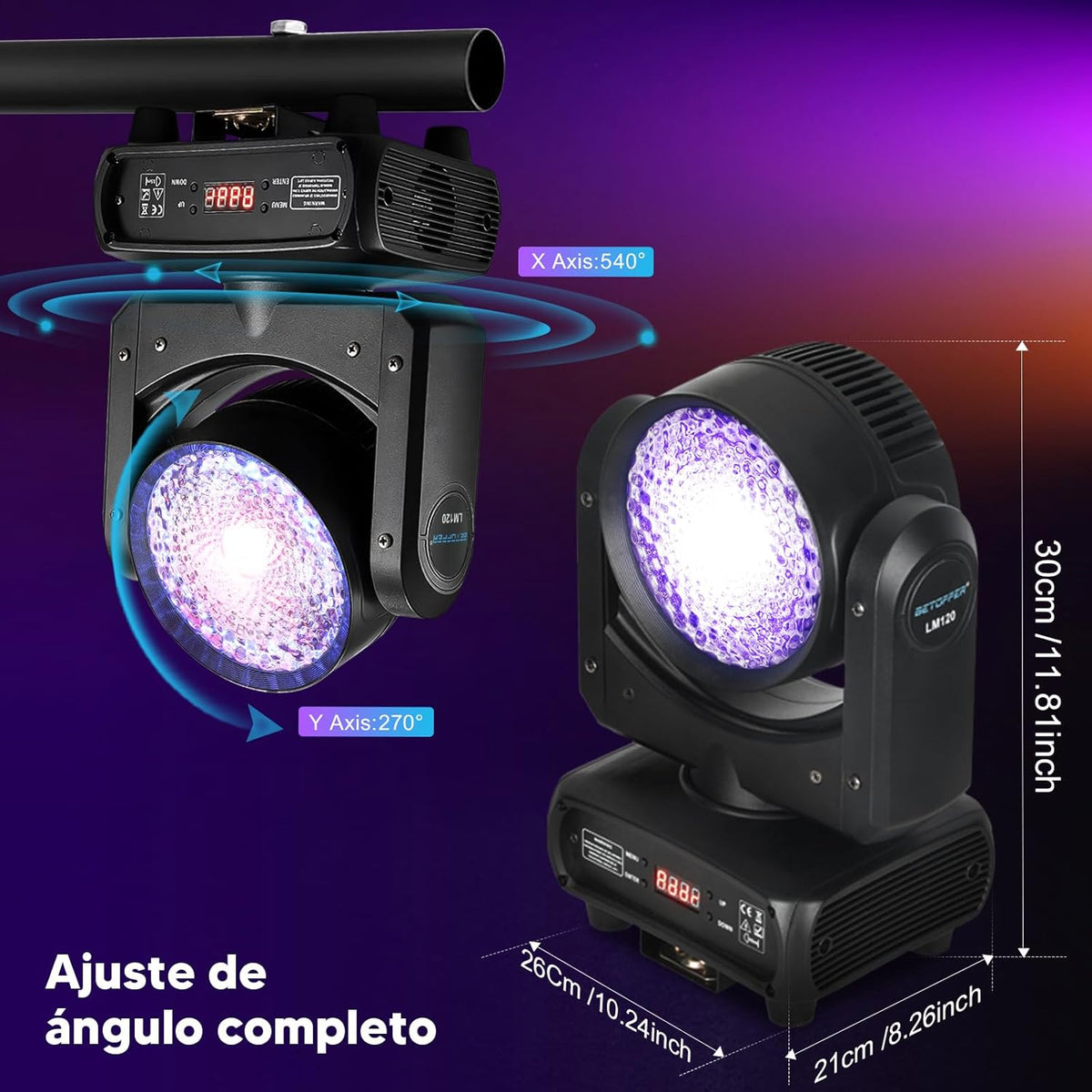 Betopper 120W RGBW LED Moving Head Light Full Color Beam Disco Licht, Pak voor Nachtclub Party Bruiloft (LM120-EU)