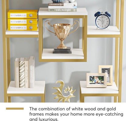 Tribesigns 180cm Golden Bookcase, 11 Stories Large and High, Open Geometric Cube Design, Modern for Living Room, Bedroom, Home Office