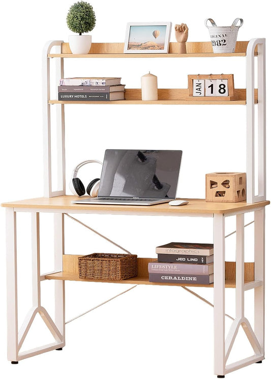 Modern bureau, 100 x 50 cm, eikenstijl, planken met dubbele niveaus, anti-val en stabiliserende Y-structuur, studentenbureau met veilige rand