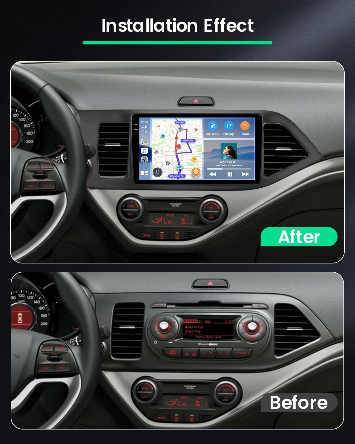 4+64G Android 15 autoradio voor KIA Picanto TA 2011-2016 met Carplay Android Auto, 9 inch autoradio Incell touchscreen met GPS Bluetooth EQ WIFI RDS FM SWC MIC achteruitrijcamera