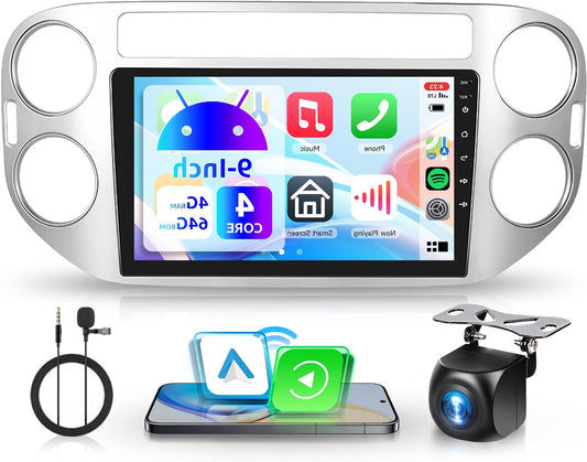 4G 64G Android Car Radio for VW Tiguan 2010-2015 9 inch Wireless Carplay Touch Screen Car Radio with Android Car Navi GPS Mirror Link Bluetooth FM/RDS/DAB/DVR/EQ/WiFi Steering Control Rear View Camera - QUORE