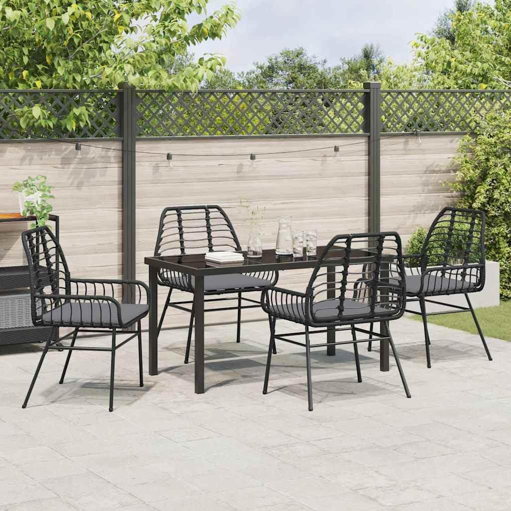 Tuinmeubelset, 5 stuks, zwart, polyrotan, zitgroep met stoelen en tafel, balkonmeubelset voor terras, tuin, balkon - QUORE