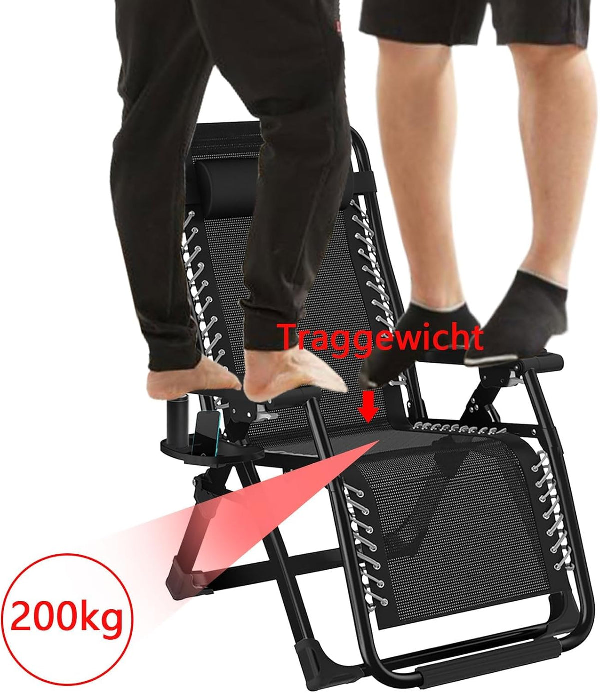 Zero Gravity stoel, inklapbare ligstoel, ondersteunt tot 200 kg fauteuil, Opvouwbare Zonneligstoel ligstoel, inklapbaar, met bekerhouder, kussen,hoofdsteun, voor Tuin, Terras of Balkon 83cm