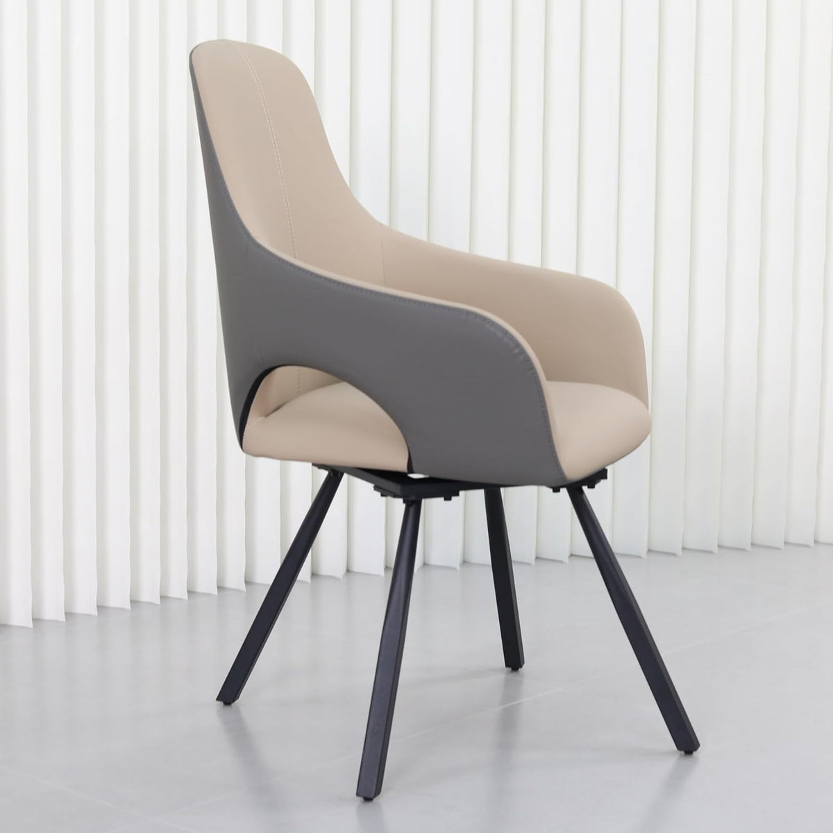 FATIVO Swivel Dining Chairs Set of 2 Leather Kitchen Chairs with Armrest Swivel Chairs Dining Room for Dining Table Beige Grey Modern Dining Chair Set of 2 Luxury Chairs Load Capacity 150 kg - QUORE