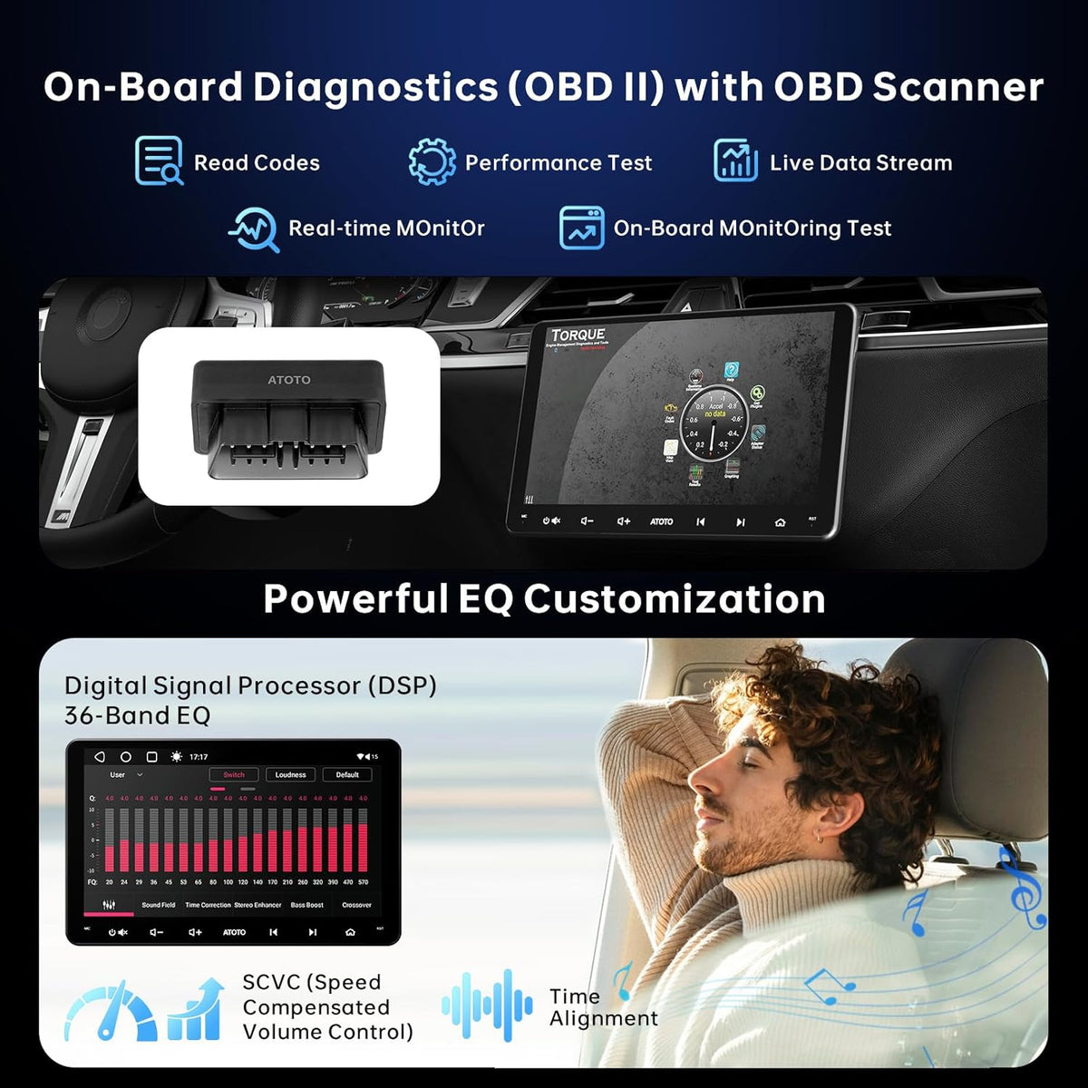 9 inch Android Autoradio – 2-DIN Multimedia Speler – Auto Stereo Systeem – Touchscreen Navigatie – Draadloos CarPlay & Android Auto – Bluetooth OBD2 Diagnosescanner – Octa-Core Processor – 36-Bands DSP Geluidskwaliteit
