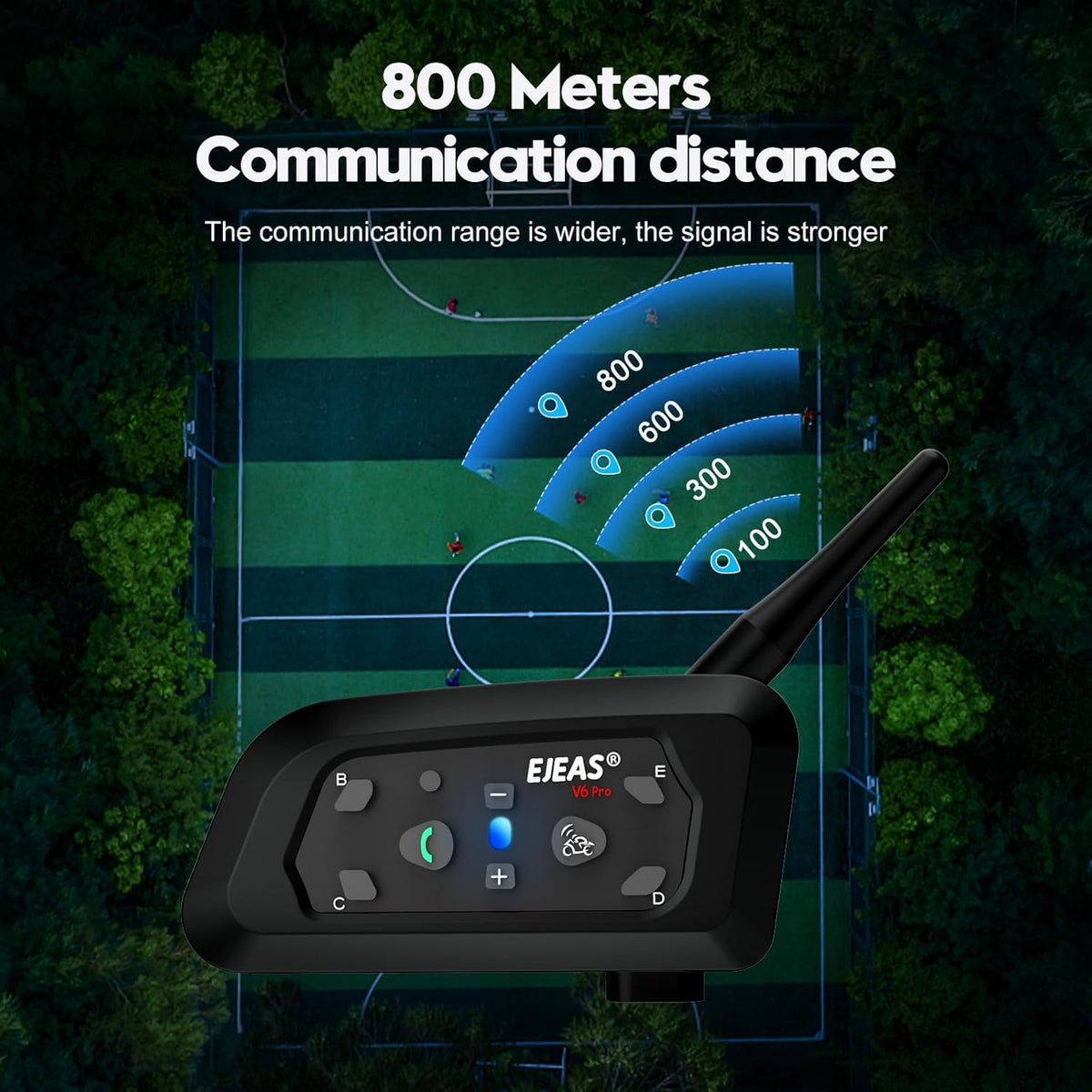 EJEAS V6C 2 stuks professionele voetbal scheidsrechter Bluetooth-intercom, 1200 m, voor 2 personen in duplex voor voetbal- en handbalscheidsrechters