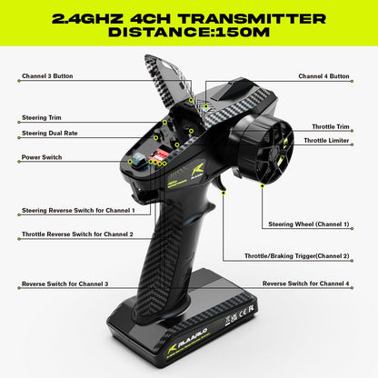 AMORIL 1/10 RTR borstelloze snelle RC-auto's voor volwassenen, max. 50 mph hobby elektrische off-road monstertruck, waterdichte high-speed RC-auto, 4WD-afstandsbediening auto met 3S Lipo, groen