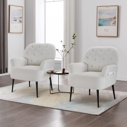 IWMH Armchair for Living Room, Teddy Fluffy Fabric Accent Chair for Bedroom, Read Tub Chair Comfortable Large Mid-Century Occasion Chair, Metal Legs (White*2) - QUORE