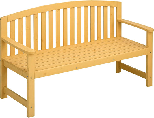 Outsunny tuinbank hout voor 2 personen, weerbestendige zitbank, tuinmeubelen met rugleuning, balkonbank, parkbank, houten bank voor terras en tuin, 143 x 51 x 85 cm, oranje - QUORE