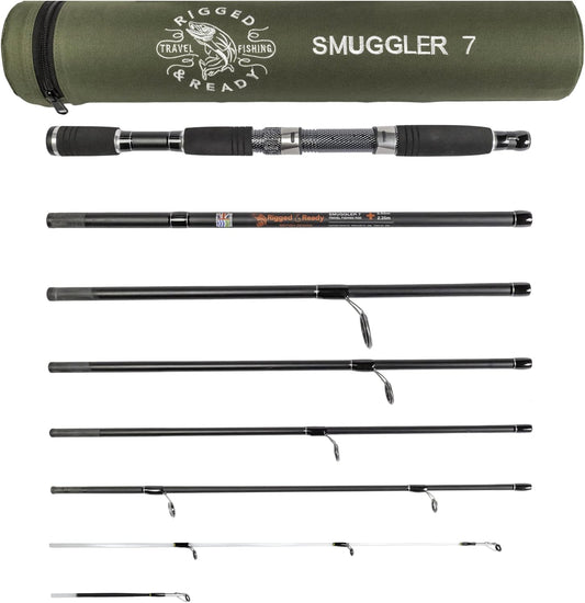 Rigged and Ready Smuggler Series Reis-hengels, 4 unieke, supercompacte multifunctionele hengellengtes, met 2 of 4 punten voor actieve reis-vissers voor zoet- en zeewatervissen tot 3 kg of