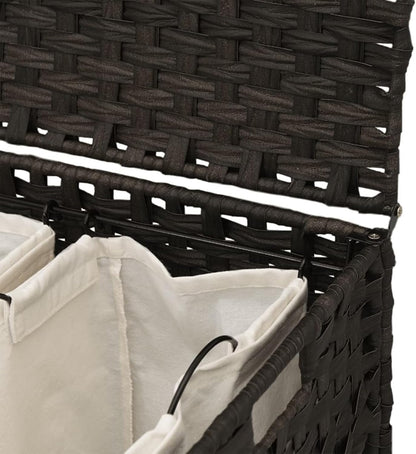 Wasmand Met Wieltjes – Wasbak – Laundry Basket – Wascontainer – Wasmand Rattan – Handgeweven Rattan & 3 Vakken – Inclusief Wielen Met Remmen