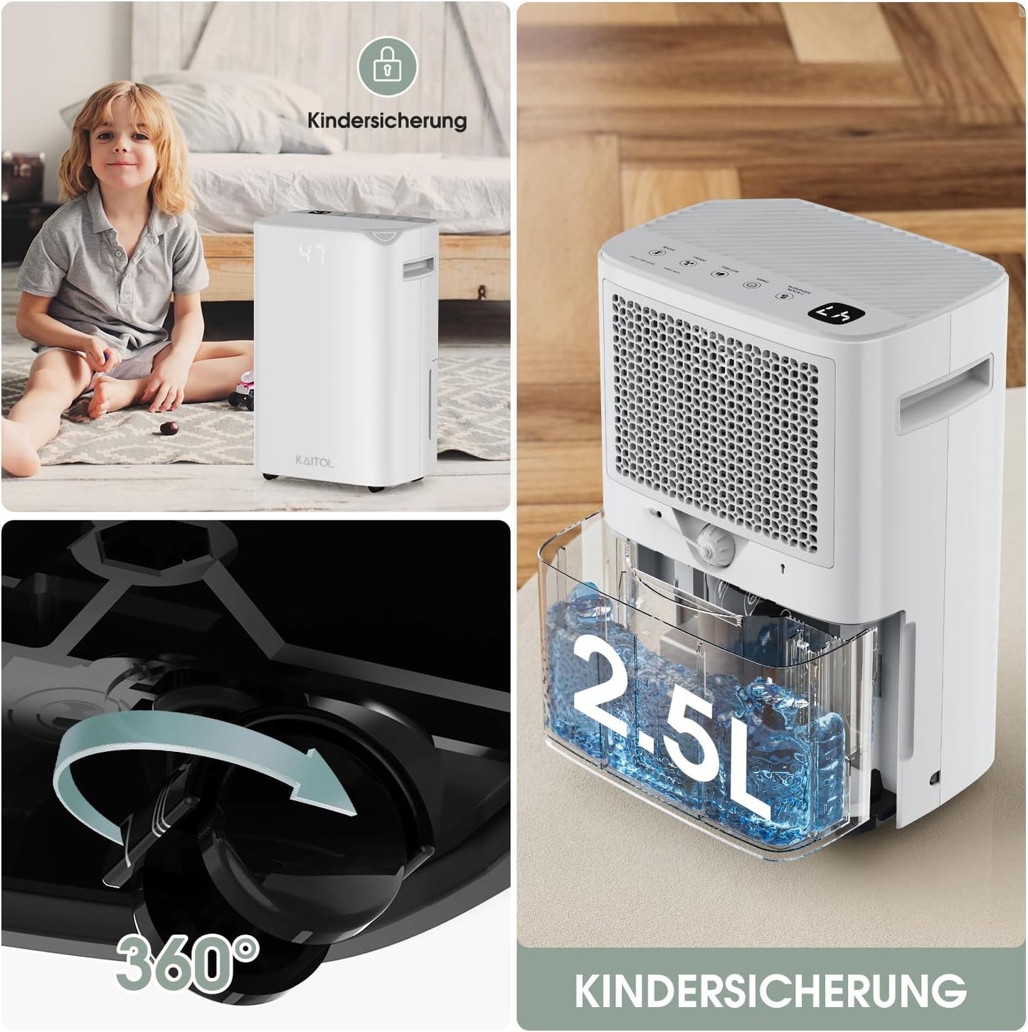 Luchtontvochtiger 25 l/24 uur, afmetingen ruimte ca. 240 m³ (80 m²), geschikt voor app, luchtontvochtiger met digitaal display, timer, ontvochtigen, drogen, slaapmodus, ontdooien, luchtreiniging