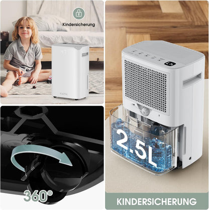 Luchtontvochtiger 25 l/24 uur, afmetingen ruimte ca. 240 m³ (80 m²), geschikt voor app, luchtontvochtiger met digitaal display, timer, ontvochtigen, drogen, slaapmodus, ontdooien, luchtreiniging