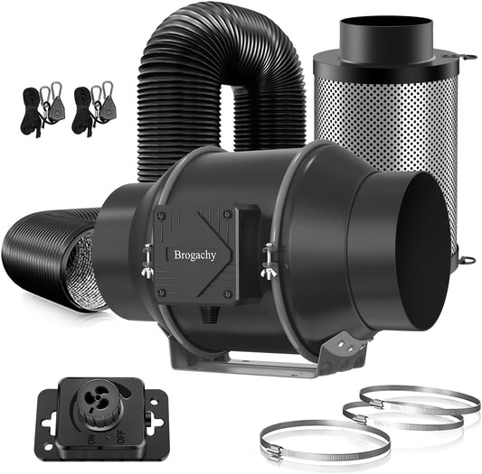Buisventilator 150 mm – Afvoerventilator – Ventilatieset – Kanaalventilator – Afzuigventilator – 688 m³/uur En 3000 Tpm – Inclusief Actief Koolstoffilter En 3 m Afvoerslang