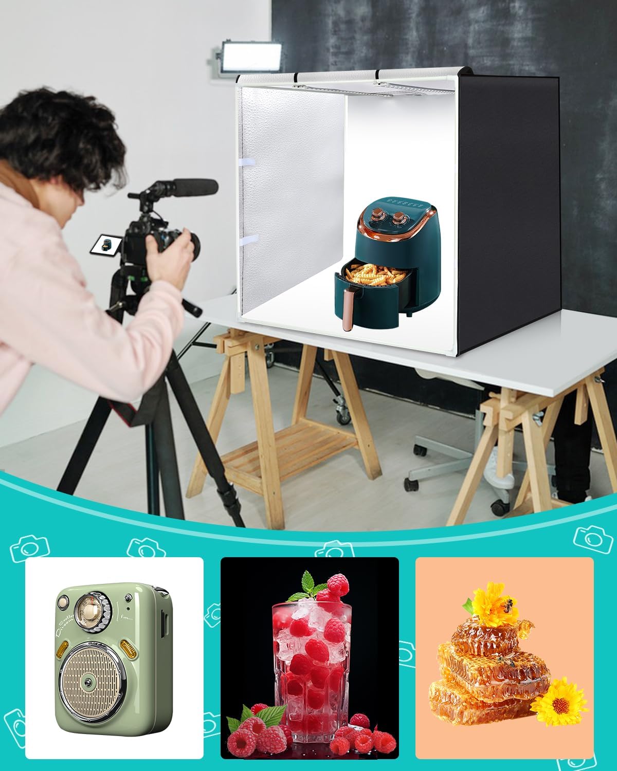 Fotostudio Lichtbak 80 X 80 Cm – Fotobox – Fototent – Lightbox – Productfotografie Tent – 156 LED-Verlichting – 3 Uitneembare Achtergronden