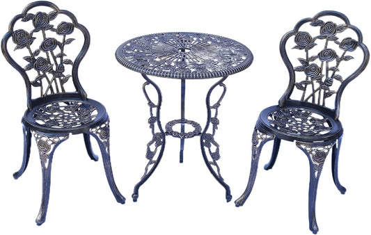 Outdoor meubels bistroset met rozenpatroon 1 tafel 2 stoelen voor tuin patio veranda (roze-antiek)