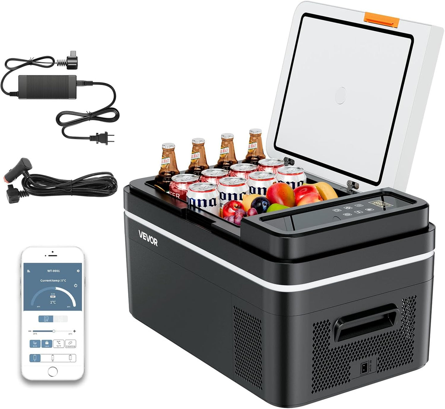 VEVOR Beschermende elektrische koelkast voor auto, draagbare mini-koelkast, warme en koude functie, inhoud 22 l, werking DC 12 V 24 V, AC van 100 V tot 240 V, instelbare temperatuur voor vrachtwagen