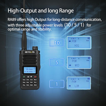Retevis RA89 Hamradio, Krachtig, IP68 Waterdicht, Dual-band Amateurradio, VFO, 2500 mAh Batterij, Type-C Oplaadbare Walkietalkie, Eenvoudig te Koppelen voor Noodhulp, Off-road (2 Stuks, Zwart)