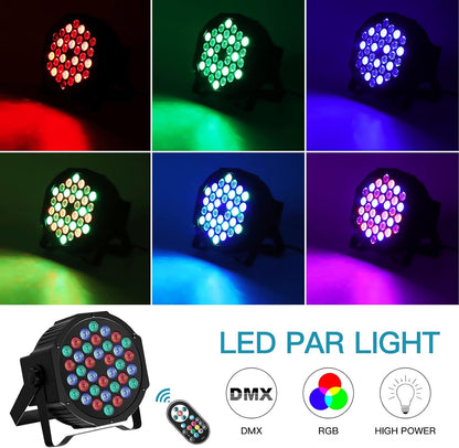 4PCS LED par-spot met par-tas, RGB 36 LED-spot podiumlicht met afstandsbediening en geluidsactiveringsmodus, discolicht voor DJ-bar, bruiloft, verjaardag, feest, festivals
