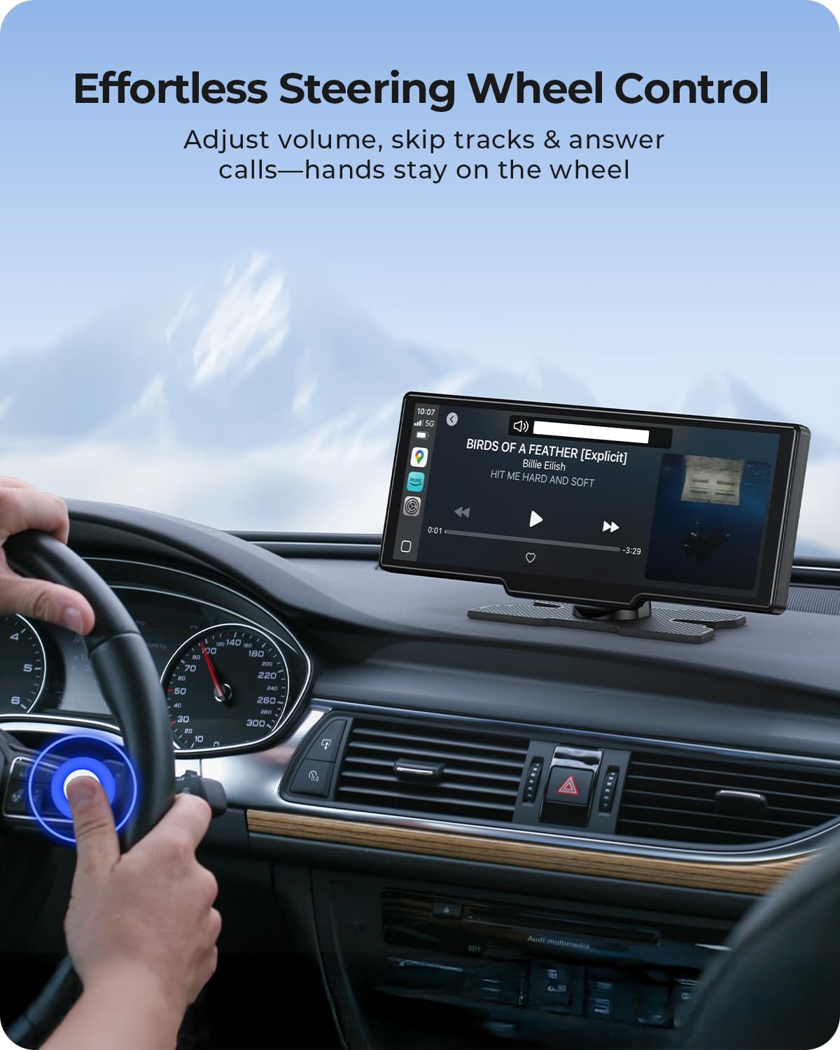 9.26" Draadloze Draagbare Car Play-scherm met 4K Voor- & HD Achter Dual Dash Cam voor Apple CarPlay & Android Auto met OTA Updates, Mirror Link, 5.0 Bluetooth, Spraakbediening, GPS Navigatie