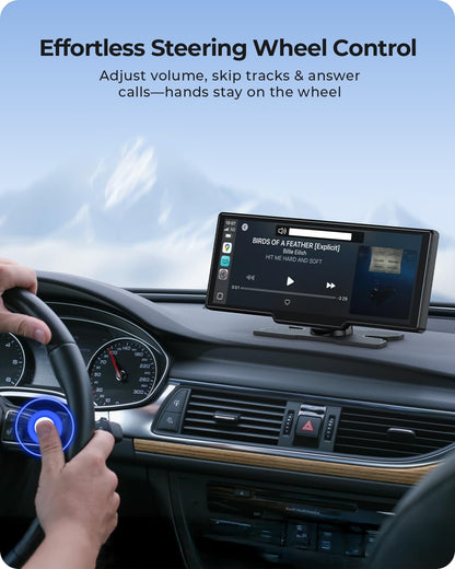 9.26" Draadloze Draagbare Car Play-scherm met 4K Voor- & HD Achter Dual Dash Cam voor Apple CarPlay & Android Auto met OTA Updates, Mirror Link, 5.0 Bluetooth, Spraakbediening, GPS Navigatie