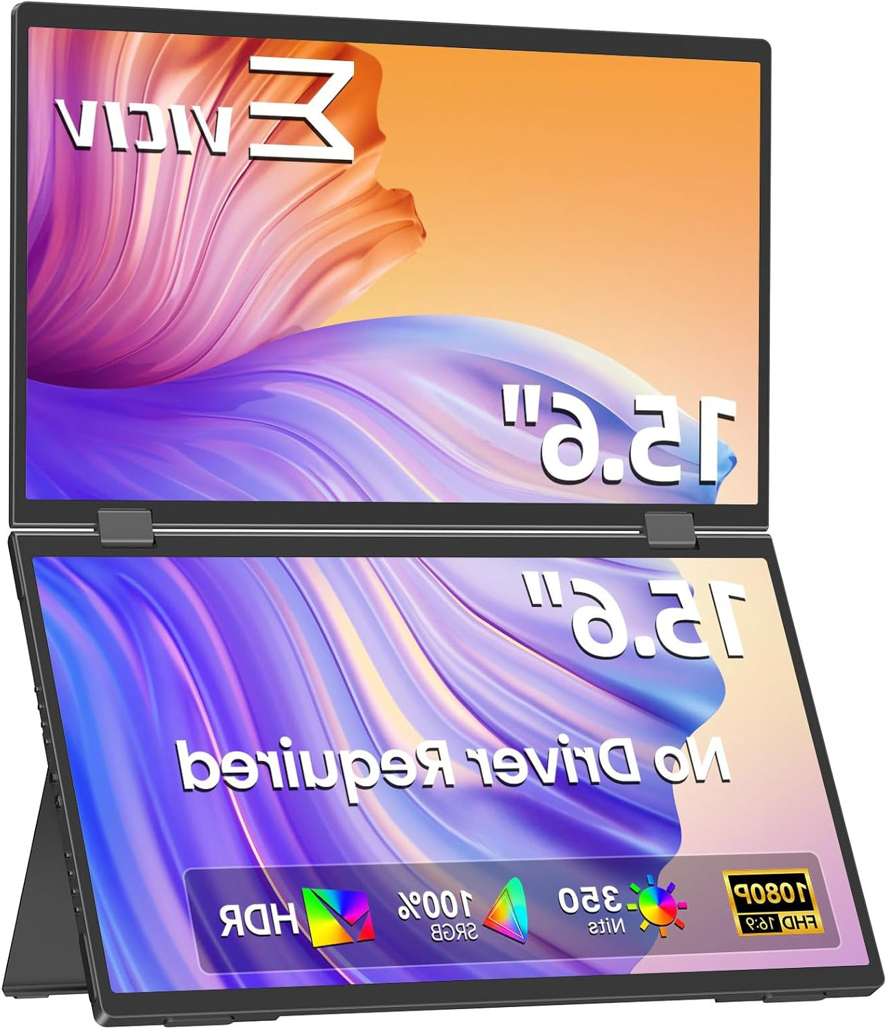 EVICIV Portable Monitor 15.6 inch Foldable Dual Screen 100% sRGB, With Mini HDMI/UBS-C Connection/Integrated Speaker For Laptop/PC/Phone/Game Consoles - QUORE