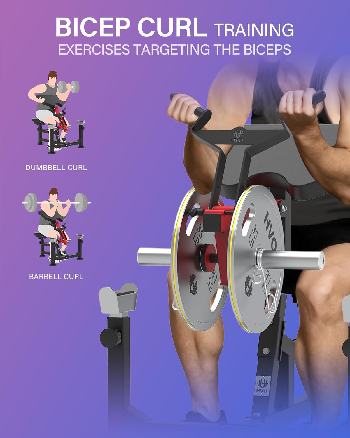 HVO Curlbank Biceps Machine Training Device: 3-in-1 Biceps Curl Bench Biceps Machine for Home Preacher Curl Bench Arm Trainer Machine up to 300kg Red - QUORE