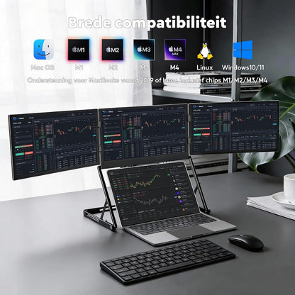 HONGO Portable Monitor 3 Screen, 15.6" Portable Monitor FHD IPS 100% sRGB, Triple Monitor Laptop Display Extender USB-C/HDMI with Adapter & Stand, 360° Foldable, Compatible with Mac/Windows/Linux - QUORE