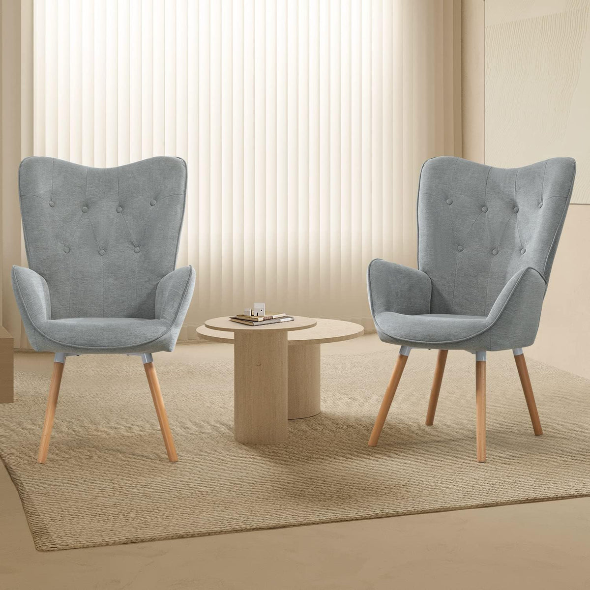 MEUBLE COSY Leunstoelen, relaxstoel, armleunstoel stoel, eenpersoonsbank met gestoffeerde en houten poten voor woonkamer slaapkamer kantoor Vanity, stof, grijs, 68x50x106cm